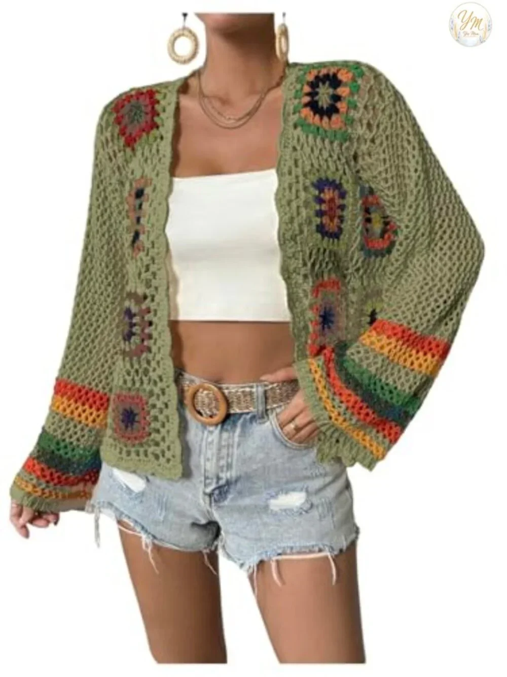 Women's Floral Crochet Long Sleeve Cardigan Hollow Out Open Front Lightweight